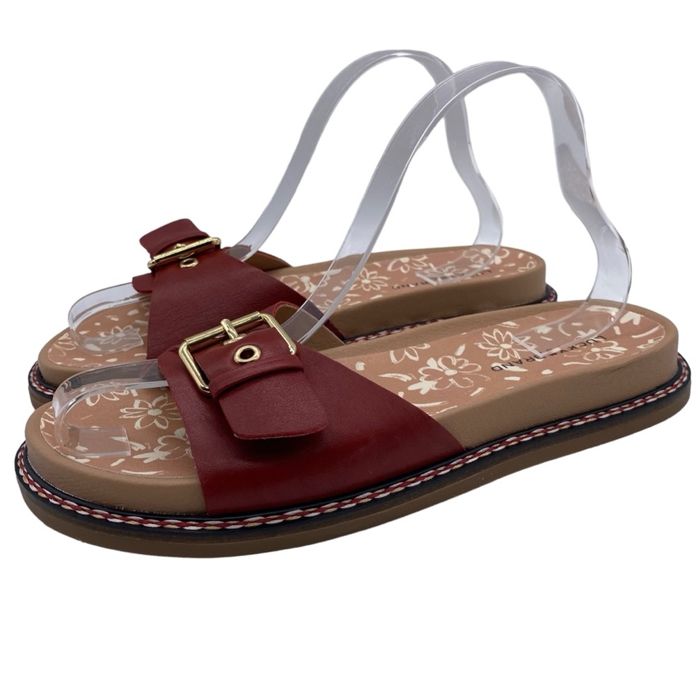 Lucky Brand Womens Shoes Anelia Sandals Red Leather Slip On Casual Size 6.5